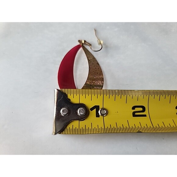 Dangling Pink Enamel Gold Tone Metal Pierced Earrings Vintage Costume Jewelry - Picture 9 of 10